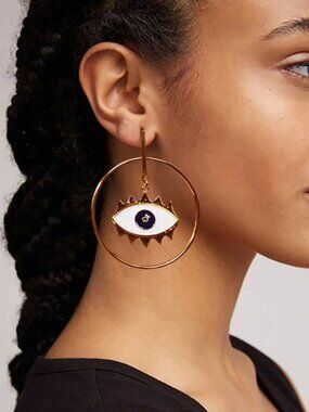 FP Dramatic Gold Hoop Blue Eye Picasso Unique Asymmetrical Unique Earrings